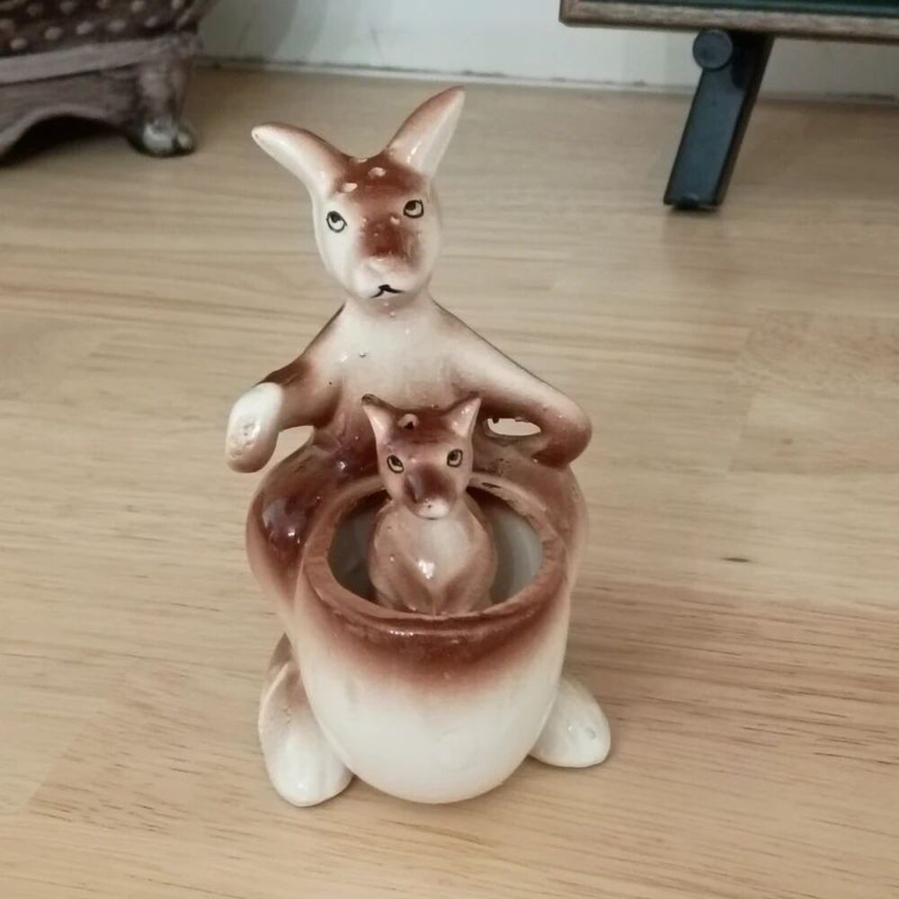 Vintage Porcelain Kangaroo & Baby Salt & Pepper Shaker Set